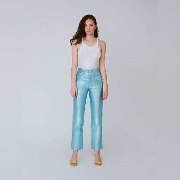 The Mighty Company The Queensway Lamb Leather Silver Pants Straight Leg Size 12 - Picture 7 of 13